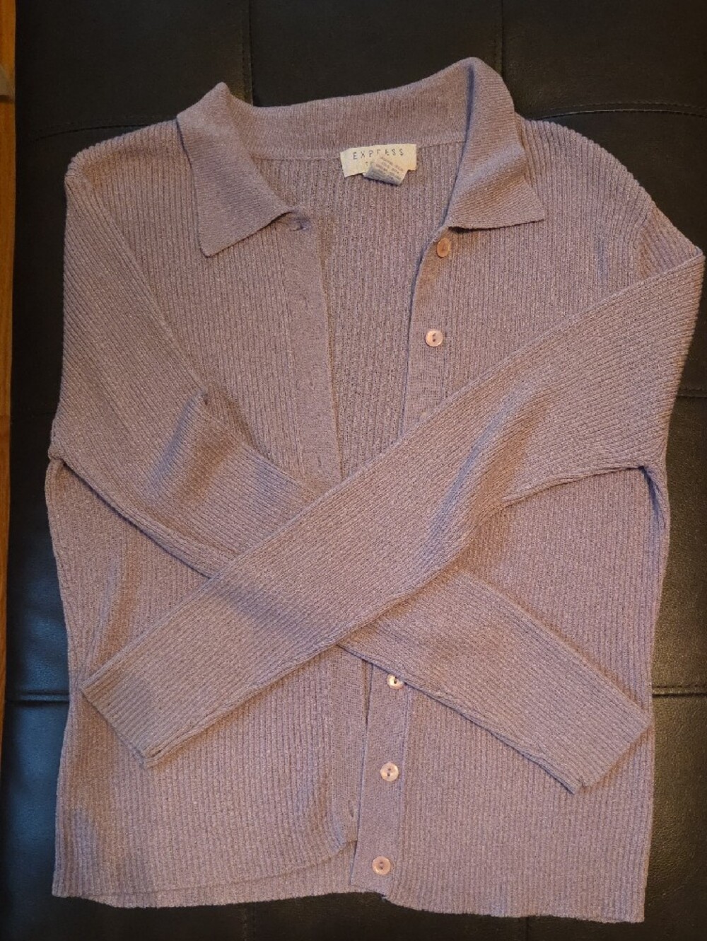 Express Lilac Ribbed Button-Front Cardigan